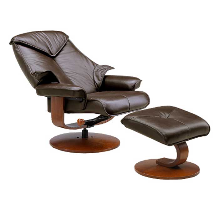 高級感ある本革リクライナー・レジーナDX(スツール付き)-ダークブラウン