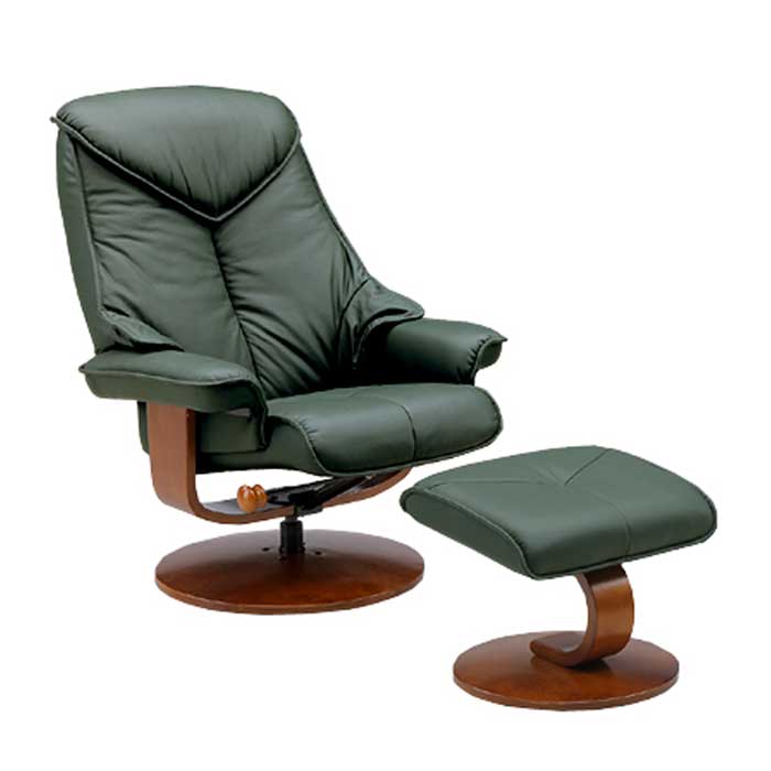 高級感ある本革リクライナー・レジーナDX(スツール付き)-ダークグリーン