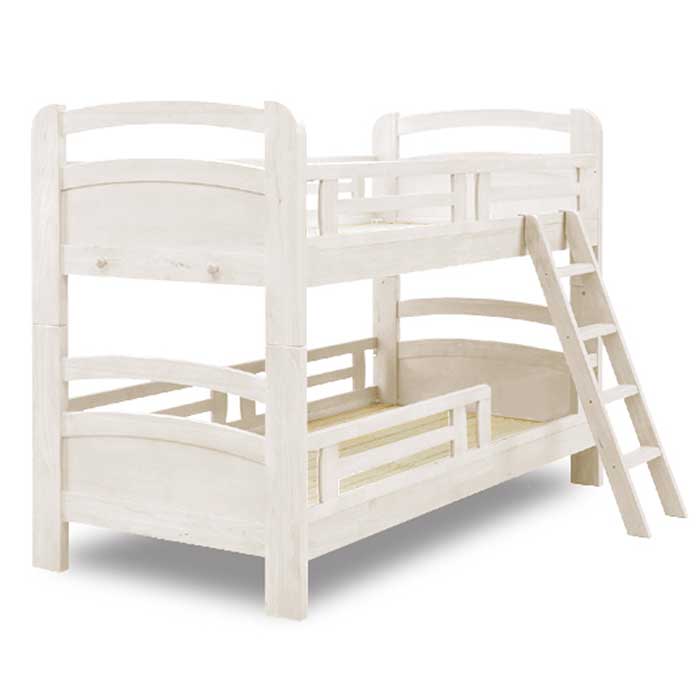 安全設計で天然杢使用の2段ベッド-ノーベルⅢDX-ホワイト