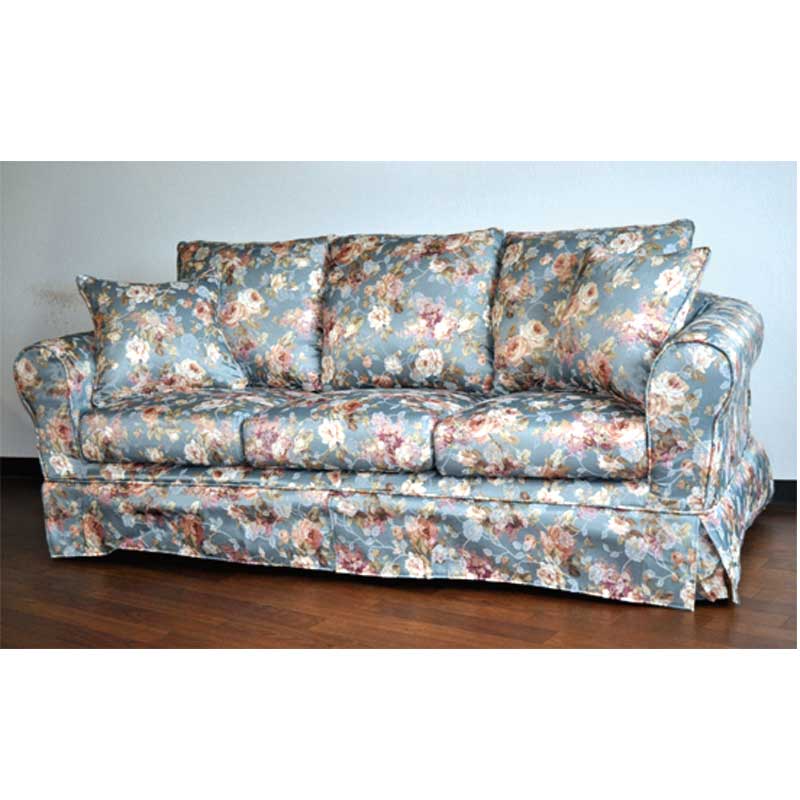 カバーリング3人掛けソファー104(花柄・ブルー)