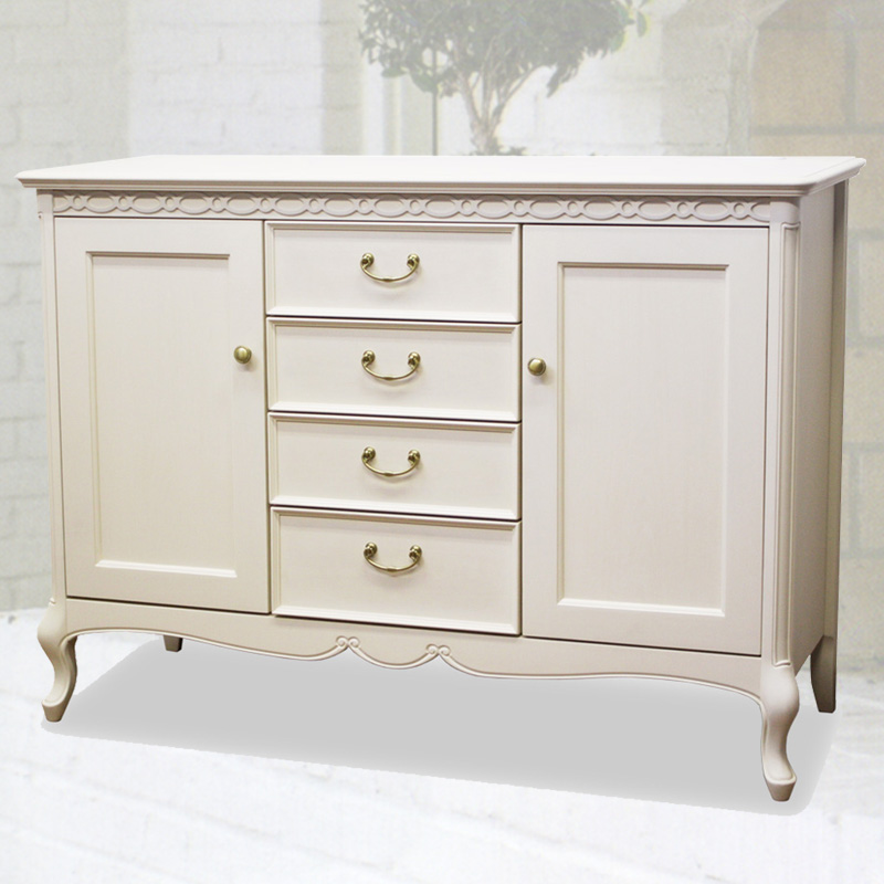 114cm幅の猫脚サイドボード　フルールWDX　白の輸入家具　 【送料無料】