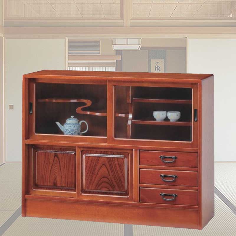 前板にケヤキの無垢を使用したコンパクトサイズの和茶棚　弥生DX