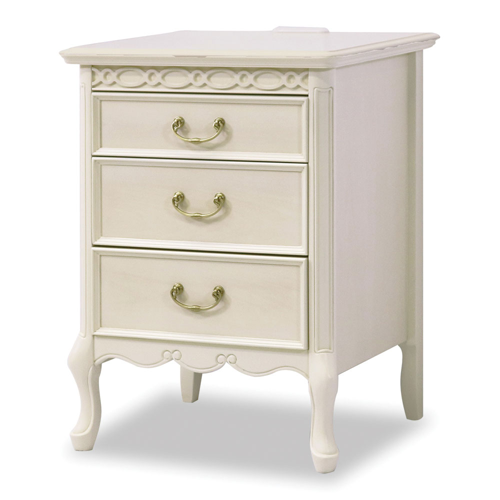 45cm幅猫脚のナイトテーブルE　フルールWDX　白の輸入家具　 【送料無料】