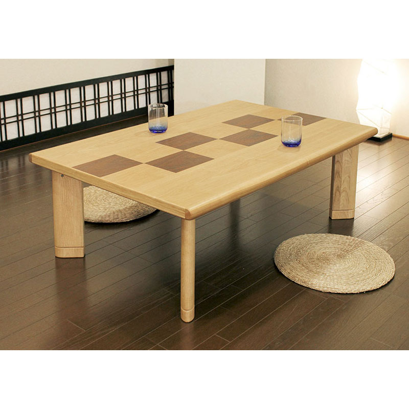 市松模様をアクセントとしたモダンな家具調こたつ120cm幅-天童KR-DX