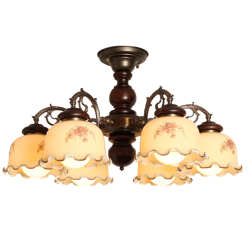 イタリア製ガラスにアカンサスの花をあしらった6灯シーリングシャンデリア照明　イタリア製