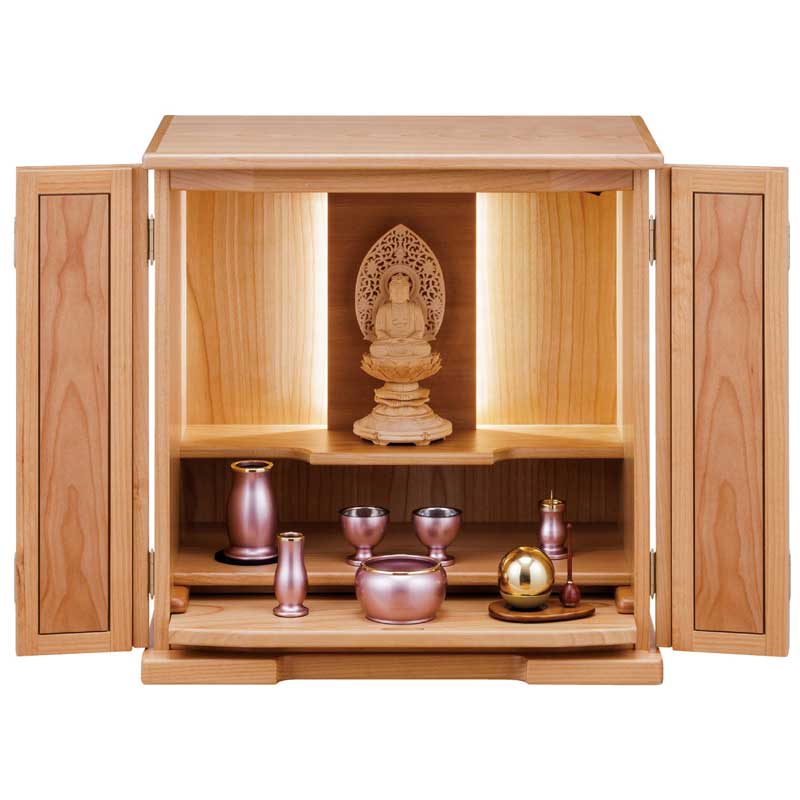 さくら材で造られた背板にLED照明が付いたミニ仏壇 アンジェ　【送料無料】