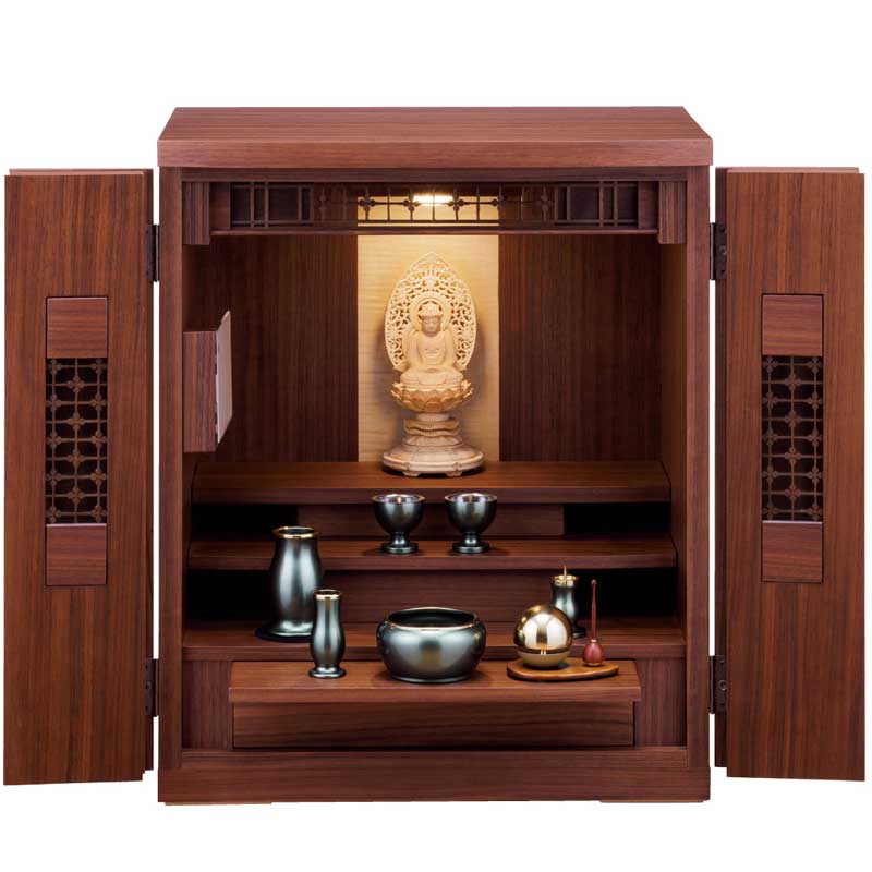 組子細工の加飾が扉に刻まれたお洒落なミニ仏壇 レリーフ　【送料無料】