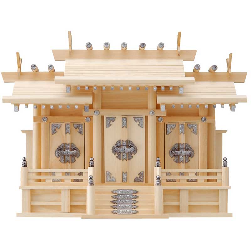 神棚　屋根違い　三社シルバー　中
