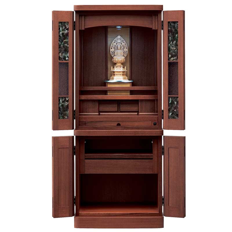 ステンドフィルム加工張りの国産インテリア仏壇-カトレアDX(家具調仏壇)