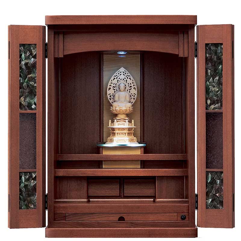 ステンドフィルム加工張りの国産インテリア仏壇-カトレア上置DX(家具調仏壇)