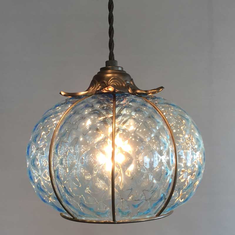 ムラノガラスアクアマリンブルーペンダント照明　イタリア製