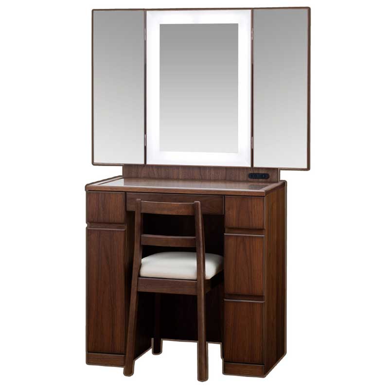 ミラー内部にLEDライト内臓のお洒落な三面両袖ドレッサー