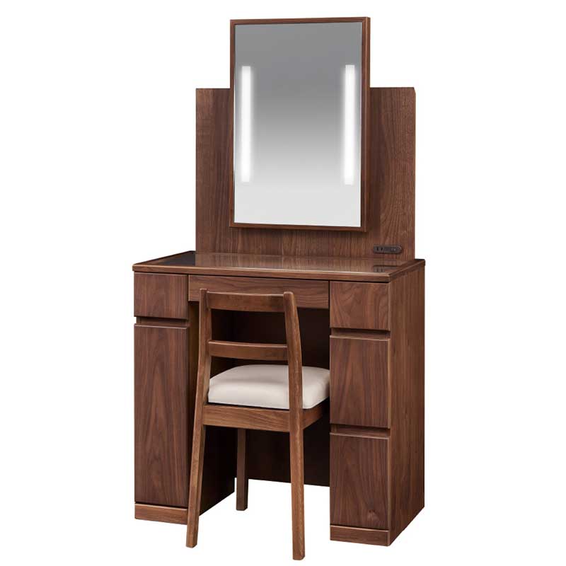 ミラー内部にLEDライト内臓のお洒落な一面両袖ドレッサー　両脇ライト　【送料無料】