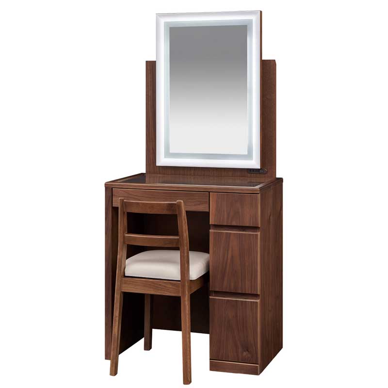 ミラー内部にLEDライト内臓のお洒落な一面ドレッサー　一面スクエア囲みライト