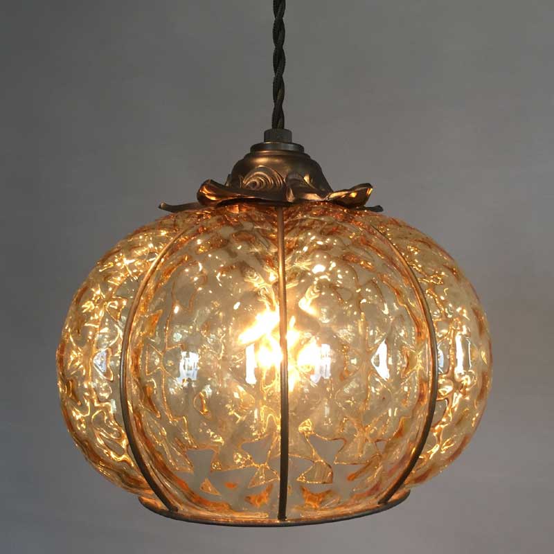 ムラノガラスアンバー1灯ペンダント照明　イタリア製
