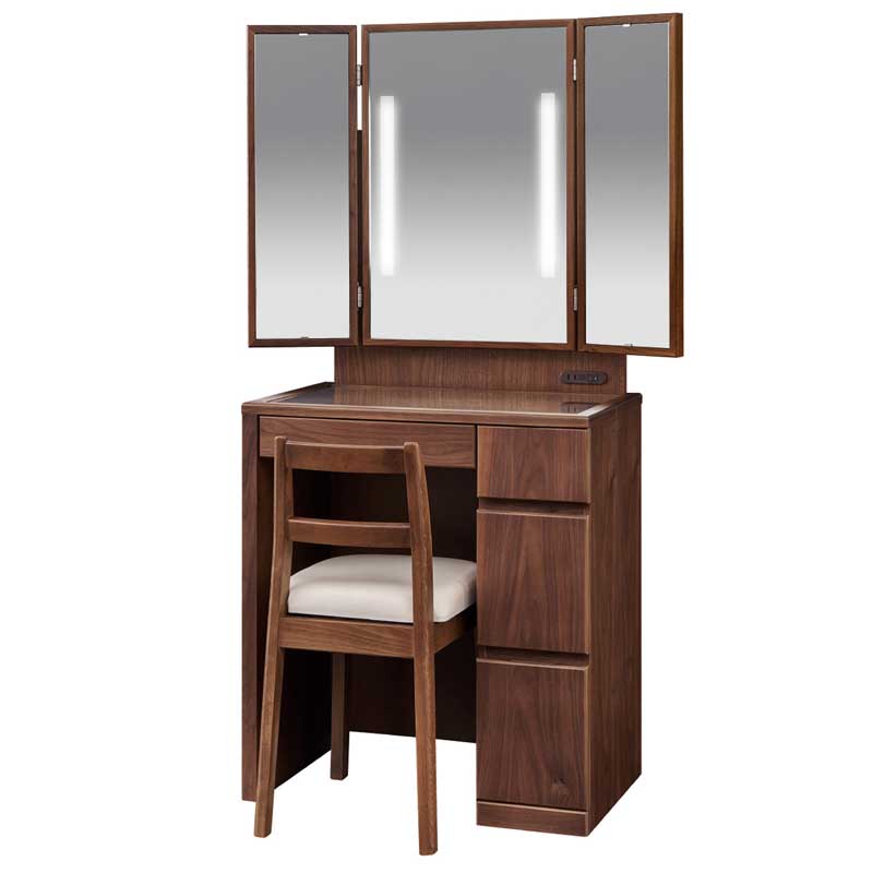 ミラー内部にLEDライト内臓のお洒落な三面ドレッサー。三面両脇ライト