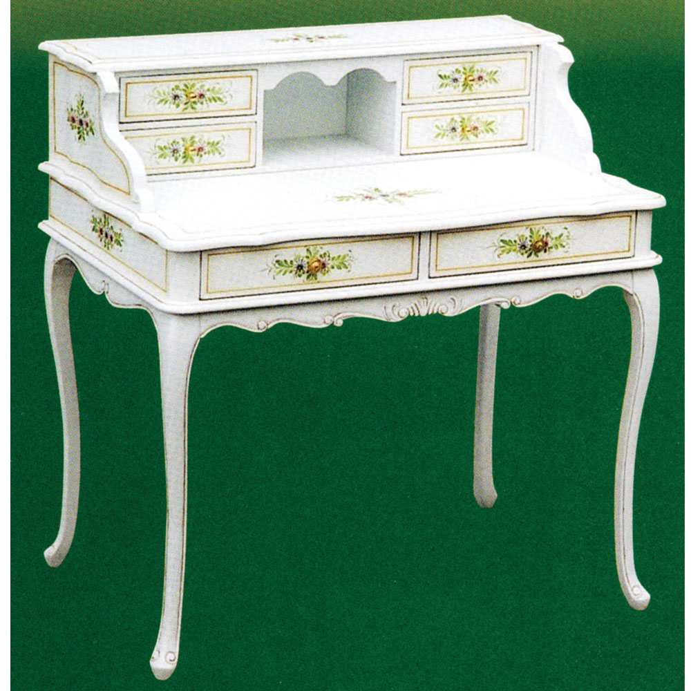 ホワイト系のおしゃれな猫脚デスク　白家具　ロマンス　輸入家具