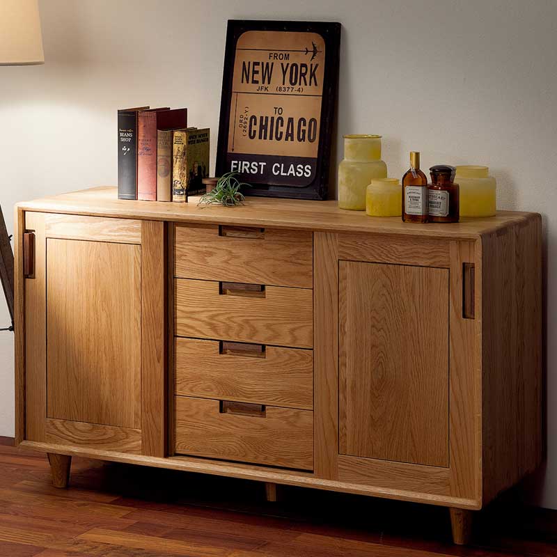 側面までオーク無垢材仕様の素敵なサイドボード120cm幅　送料無料