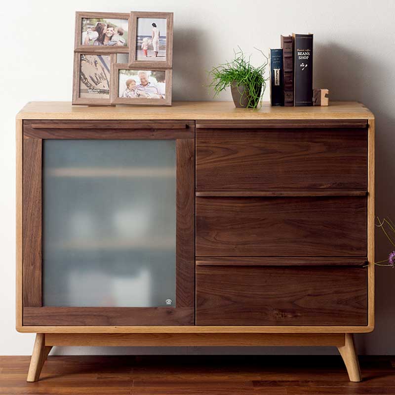 ウォールナット無垢材とオーク無垢材仕様の素敵なサイドボード105cm幅　送料無料