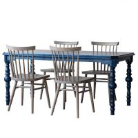 カバ材使用のダイニング5点セット(ネイビーとグレー)　北海シリーズ