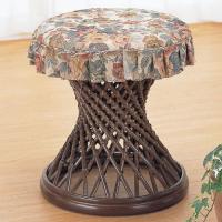 豪華なジャガード織カバー付きの籐スツール　ラタン・籐家具