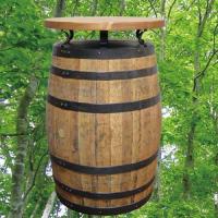 60cm丸バレルアイアンステーカウンターテーブル　ナチュラル色　(ウイスキー樽家具)