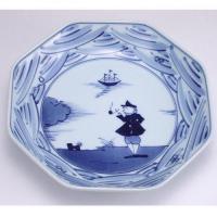 長崎紋正八角7寸皿　青花　有田焼