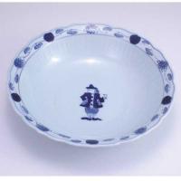 グラス異人桔梗渕6.5寸スープ皿　青花　有田焼