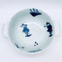 異人づくし新耳付スープ碗　青花　有田焼