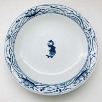 渕波帆船紅毛人反りミート皿　青花　有田焼　限定品