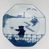 後姿正八角7寸皿(カール)　青花　有田焼
