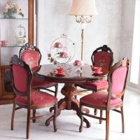 イタリア製 象嵌・猫脚110φテーブルのドルチェ ローズQUEENダイニング5点セット(レッド)