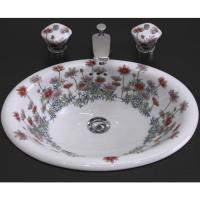有田焼の楕円型洗面ボウル　色彩コスモス絵楕円型