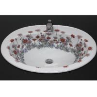 有田焼の楕円型洗面ボウル　600-色彩こすもす絵楕円型