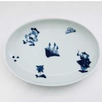 異人づくし小判銘々皿　青花　有田焼