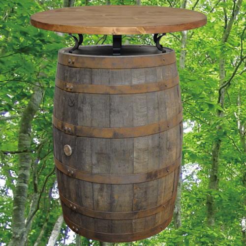 80cm丸バレルアイアンステーバーテーブル　無塗装　バレルクラフト(ウイスキー樽家具)