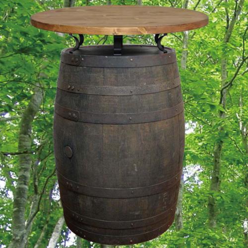 80cm丸バレルアイアンステーバーテーブル　オーク色　バレルクラフト(ウイスキー樽家具)
