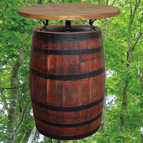 80cm丸バレルアイアンステーバーテーブル　アンティークレッド色　バレルクラフト(ウイスキー樽家具)
