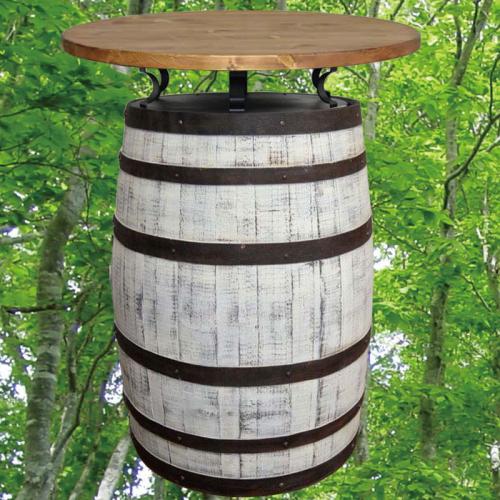 80cm丸バレルアイアンステーバーテーブル　アンティークホワイト　バレルクラフト(ウイスキー樽家具)