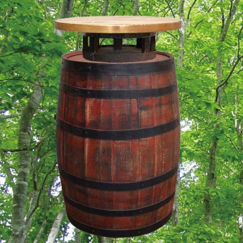 60cm丸バレルウッドステーバーテーブル　アンティークレッド色　バレルクラフト(ウイスキー樽家具)