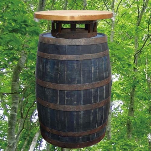 60cm丸バレルウッドステーバーテーブル　アンティークブルー色　バレルクラフト(ウイスキー樽家具)
