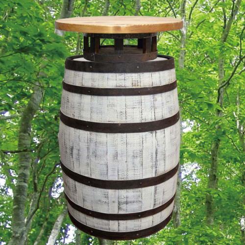 60cm丸バレルウッドステーバーテーブル　アンティークホワイト色　バレルクラフト(ウイスキー樽家具)