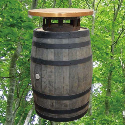 60cm丸バレルウッドステーバーテーブル　黒タガ仕様　バレルクラフト(ウイスキー樽家具)