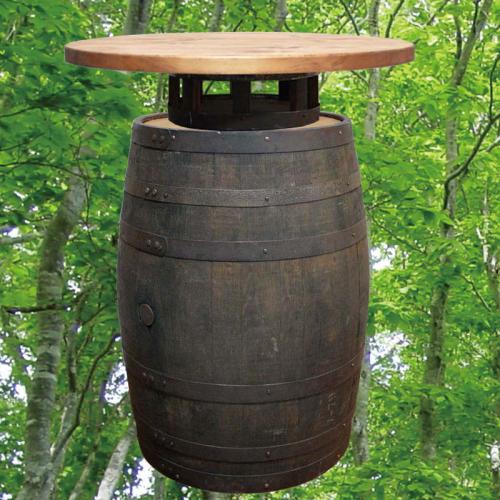 80cm丸バレルウッドステーバーテーブル　オーク色　バレルクラフト(ウイスキー樽家具)