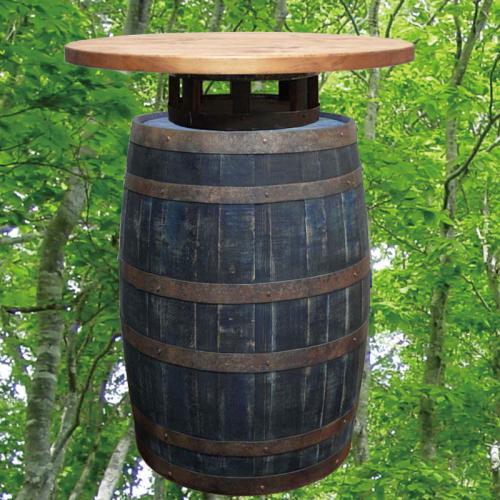80cm丸バレルウッドステーバーテーブル　アンティークブルー色　バレルクラフト(ウイスキー樽家具)