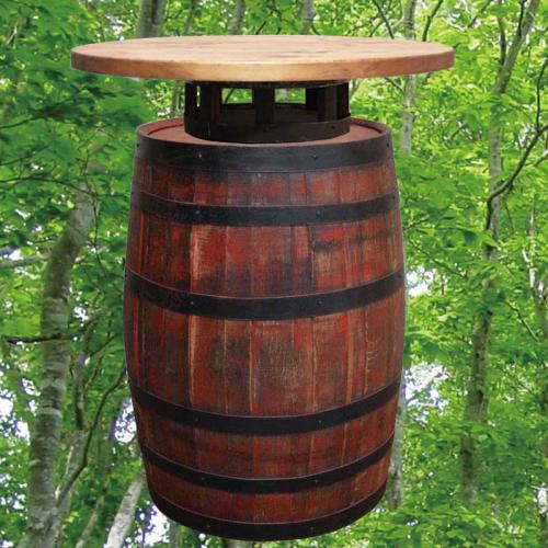 80cm丸バレルウッドステーバーテーブル　アンティークレッド色　バレルクラフト(ウイスキー樽家具)