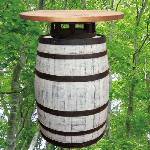 80cm丸バレルウッドステーバーテーブル　アンティークホワイト色　バレルクラフト(ウイスキー樽家具)