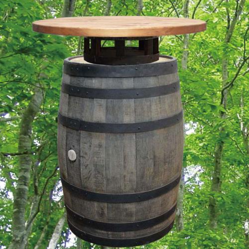 80cm丸バレルウッドステーバーテーブル　黒タガ仕様　バレルクラフト(ウイスキー樽家具)