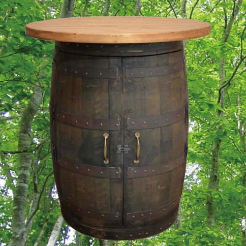 80cm丸キャビネットテーブル(収納付き)　バレルクラフト(ウイスキー樽家具)