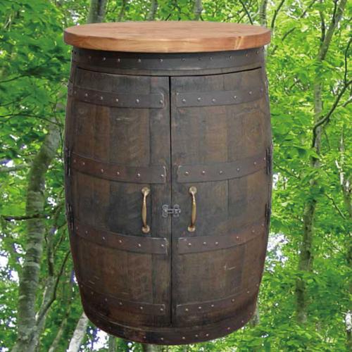 60cm丸キャビネットテーブル(収納付き)　バレルクラフト(ウイスキー樽家具)